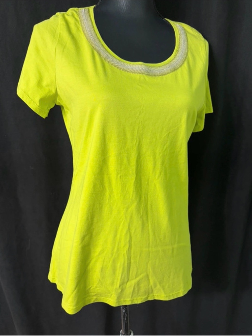 Coldwater Creek Neon Yellow/Green Short Sleeve Scoop Neck Top w/ Sequins
